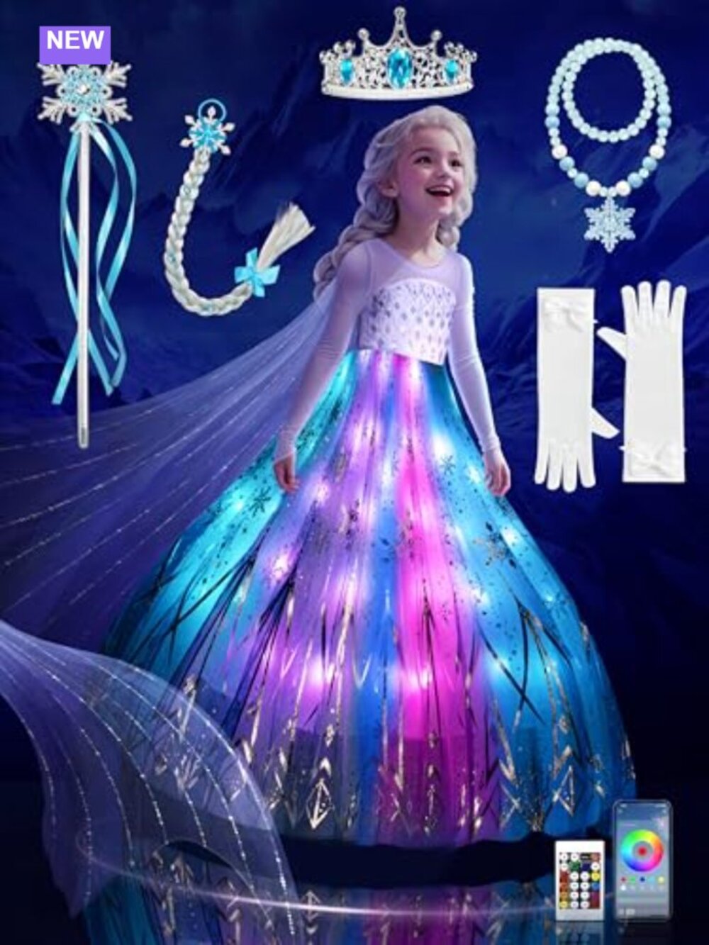Light Up Princess Costume Dress Up Set Girls Halloween Pretend Play